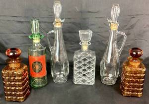 Antique Decanter Collection - Amber Cut Glass, Clear Glass and Old Fitzgerald Venetian Green Glass