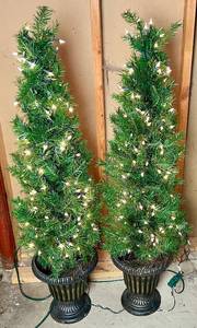 Pair of 4.5 Ft Lighted Artificial Trees