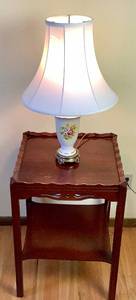 Vintage Side Table and Victorian Floral Lamp