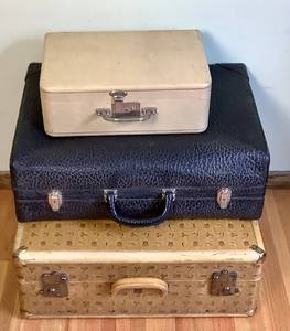 3 Vintage Suitcases - Wheary Aviator, K.Kaufman Co. Sky Chief and Unbranded Overnight Case