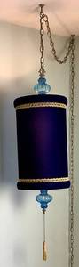Navy Blue Velvet Hanging Lamp with Gold Trim