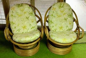 MCM Rattan Swivel Lounge Chairs - Set of 2