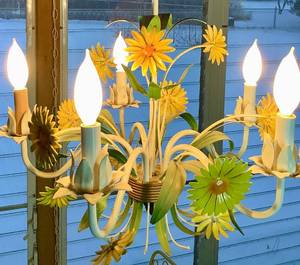 Vintage YellowWhite Flower Metal Chandelier