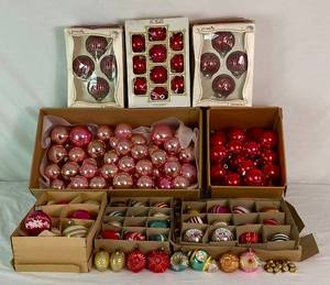 Large Collection of Shiny Brite Christmas Glass Tree Ornaments