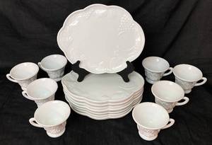 Vintage Indiana Colony Harvest Grape Milk Glass Snack Sets