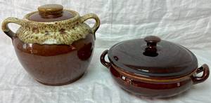 Vintage Vulcania Italian Pottery Cooking Clay Pot and Brown Bean Pot with Lid
