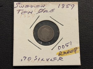 lot 40 image: 1859 Sweden 10 Ore Silver Rare