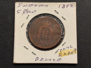 lot 49 image: 1882 Sweden 5 Ore Bronze RARE