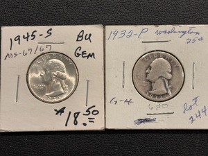 lot 13 image: 1932 & 1945-S Washington Quarters