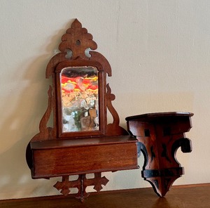 lot 48 image: Antique Victorian Wooden Corner Wall Shelf and Antique Victorian Shaving Stand