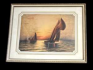 lot 150 image: Ships Sailing at Sunset Print by Richard Dey De Ribcowsky