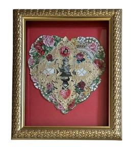 lot 184 image: Framed Shadow Box Style Embellished Vintage Valentine