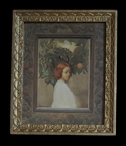 lot 426 image: Oranges Portrait of a Red Haired Girl Print by Lucia Kleinhans