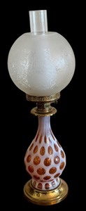 lot 164 image: Vintage Opalescent Cranberry Coin Dot Lamp