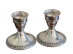 lot 26 image: Pair of Vintage Sterling Silver Candle Holders
