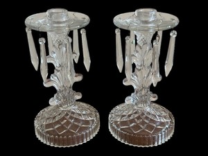 lot 125 image: Pair of Vintage Crystal Prism Candle Holders