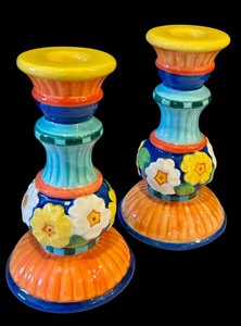 lot 345 image: Pair of Colorful Candle Holders