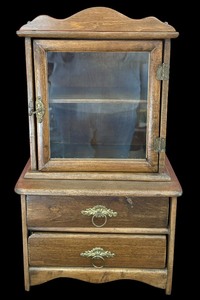 lot 266 image: Adorable Vintage Doll Hutch  Vintage Doll Kitchen Display Cabinet