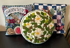 lot 540 image: Three Decorative Needlepoint Pillows