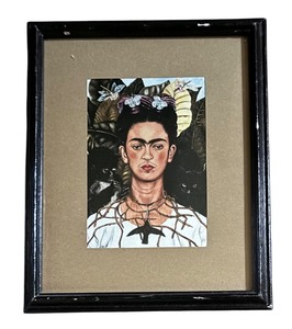 lot 574 image: Framed Print Self Portrait with Thorn Necklace and Hummingbird by Frida Kahlo