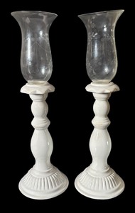 lot 587 image: Pair of Tall White Candle Holders