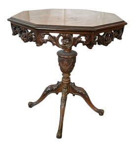 lot 593 image: Antique 1920s Carved Walnut Accent Table