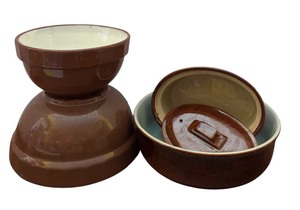 lot 454A image: Beautiful Grouping of Brown Casserole Dishes, Nesting Bowls Including Red Wing