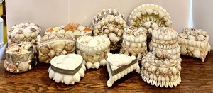 lot 437A image: Variety of Handcrafted Seashell Motif Jewelry Boxes  Trinket Boxes