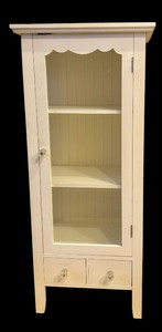 lot 549 image: Tall White Wood and Glass Display  Storage Cabinet