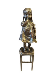 lot 547 image: Juan Clara, Spanish (1875 - 1958) Bronze Sculpture Little Girl Standing on a Chair
