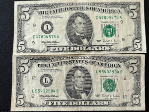1995 Green Seal $5 Dollar Federal Reserve Notes