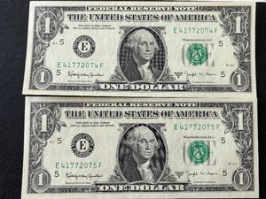 1963 B Green Seal $1 Dollar Federal Reserve Notes Uncirculated Consecutive