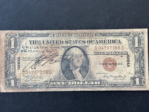 1935 A Brown Seal $1 Dollar Hawaii Silver Certificate Short Snorter