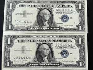 1957 A Blue Seal $1 Dollar Silver Certificates Uncirculated Consecutive