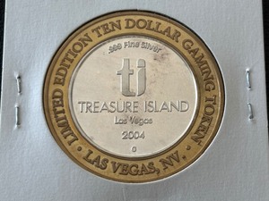 .999 Fine Silver $10 Dollar Gaming Token Treasure Island