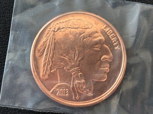 1 Ounce .999 Fine Copper Round Buffalo