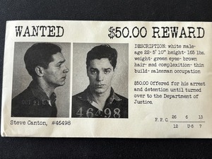 Steve Canton Mug Shot Envelope with Coin Inside