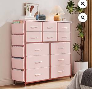 lot 8 image: Pink Fabric Storage Drawer Chest with 12 Compartments
