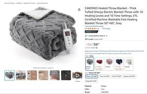 lot 13 image: CAROMIO Heated Throw Blanket 50x60 with 10 Heating Levels - Grey