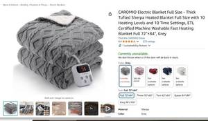 lot 14 image: CAROMIO Electric Blanket Full Size 72x84 Grey
