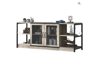 lot 31 image: Industrial TV Stand for 65 Inch TV - Rustic Grey with Mesh Doors