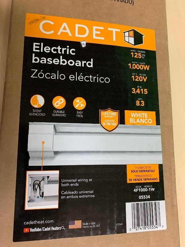 lot 47 image: Cadet F Series 4-foot Electric Baseboard Heater, White
