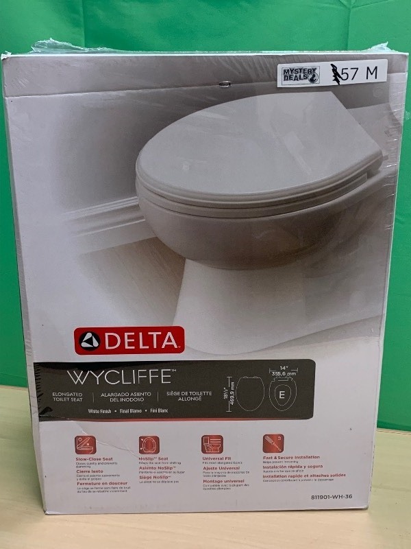 lot 57 image: Delta Wycliffe Slow-Close Elongated Toilet Seat, White