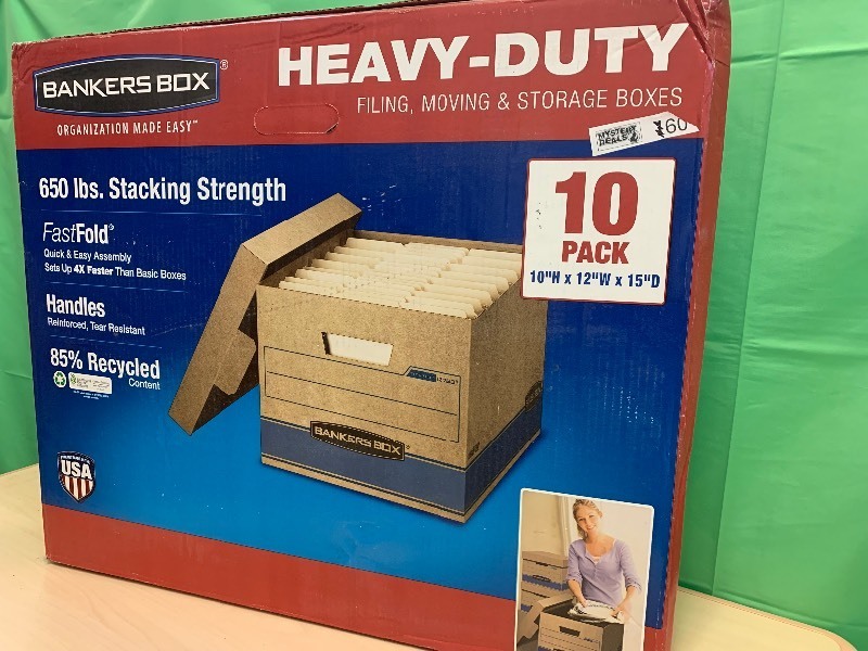 lot 60 image: Bankers Box Heavy Duty Storage Boxes, 10 x 12 x 15 10 Pack, Kraft Brown