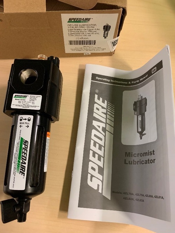 lot 147 image: Speedaire 4ZL52A Air Line Filter and 4ZL83A Airline Lubricator