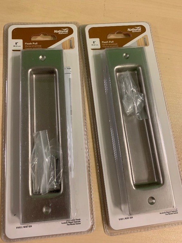 lot 161 image: 2 pack National Hardware N187024, 8 Flush Pull for Sliding Door Satin Nickel Finish