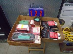 Qty of 3 flats of small engine air filters & gloves. As shown.