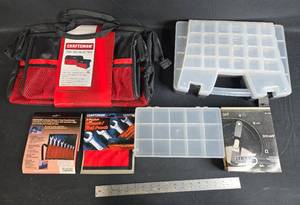 lot 16 image: Craftsman Tool Bag and 8-Pocket Wrench Pouch Set with Fluke Multimeter