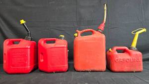 lot 24 image: Collection of 4 Used Empty Gasoline Containers with Spouts