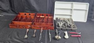lot 65 image: Set of Vintage Wooden Cutlery Trays with Mixed Utensils